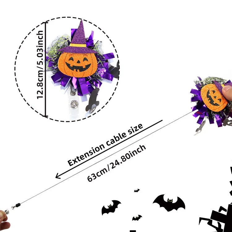 Halloween Pumpkin Ghost Retractable Clip de Carrete de Carrete de Carrete Nombre de la Etiqueta ID de Identificación de la Etiqueta Tarjeta - Murciélago