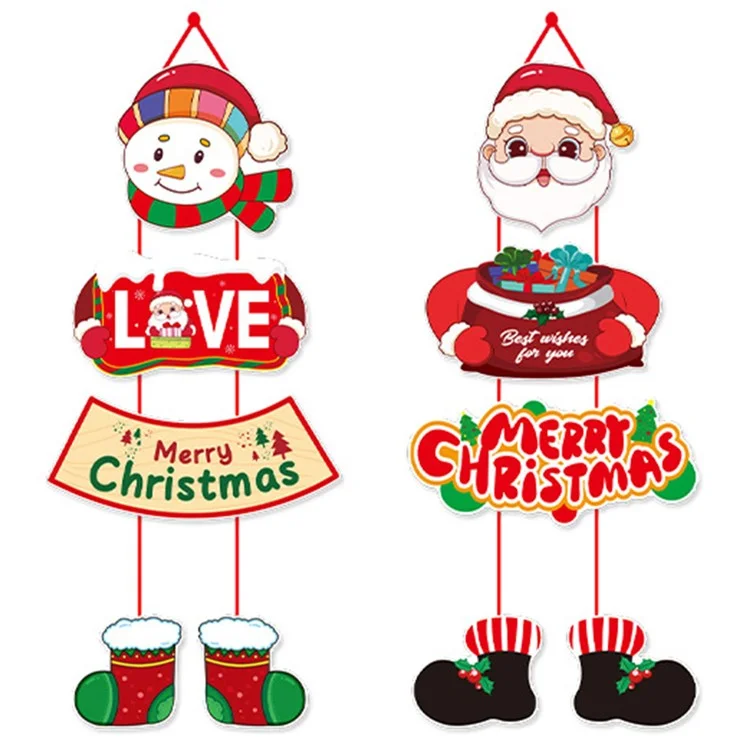 Feliz Navidad Banner de Puerta Colgante Santa Claus Snow Man de Nieve Decoración de Navidad - Estilo 1