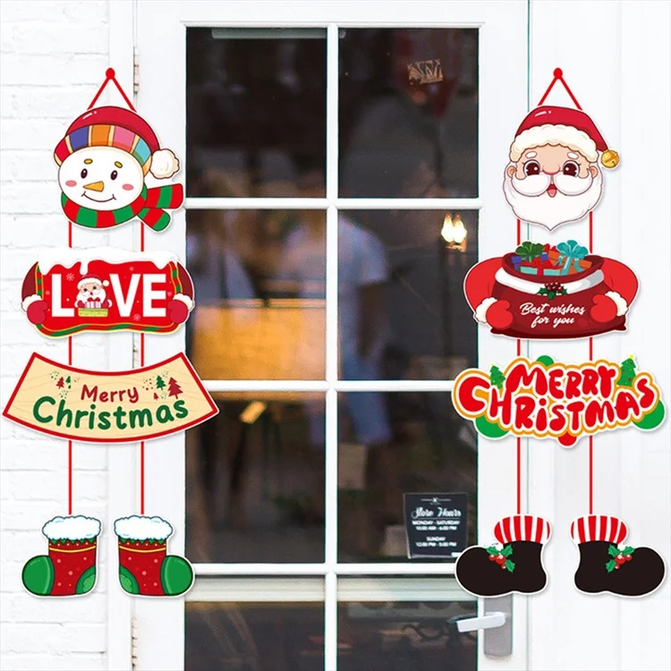 Feliz Navidad Banner de Puerta Colgante Santa Claus Snow Man de Nieve Decoración de Navidad - Estilo 1