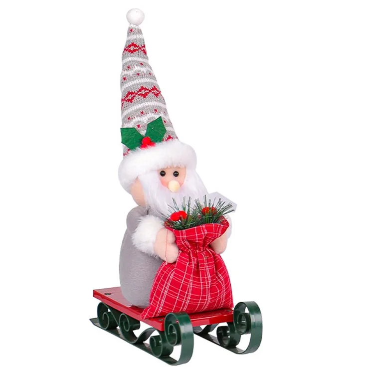 Santa Claus with Sleigh Christmas Window Ornament Festive Decoration for Xmas Party - Grey+Knitted Hat