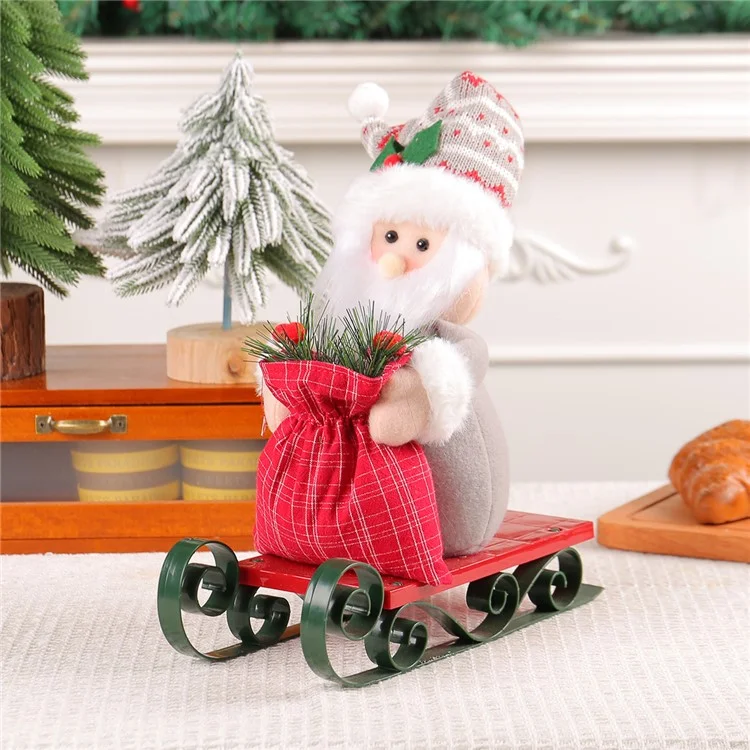 Santa Claus with Sleigh Christmas Window Ornament Festive Decoration for Xmas Party - Grey+Knitted Hat