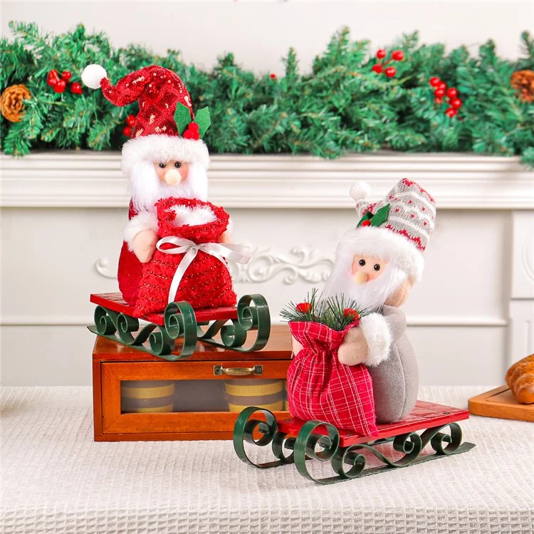 Santa Claus with Sleigh Christmas Window Ornament Festive Decoration for Xmas Party - Grey+Knitted Hat