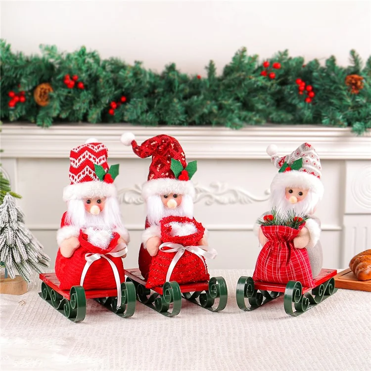 Santa Claus with Sleigh Christmas Window Ornament Festive Decoration for Xmas Party - Grey+Knitted Hat