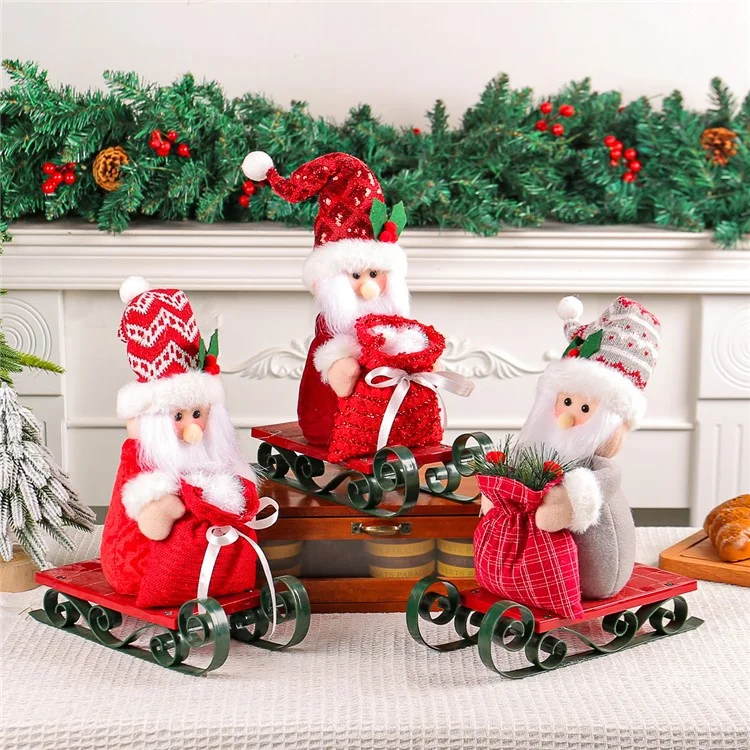 Santa Claus with Sleigh Christmas Window Ornament Festive Decoration for Xmas Party - Grey+Knitted Hat