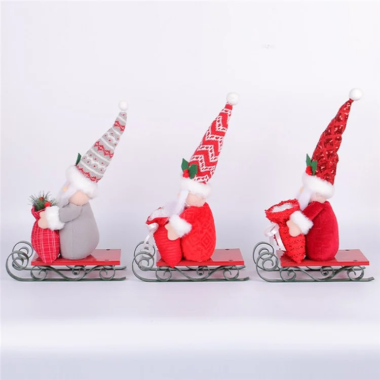 Santa Claus with Sleigh Christmas Window Ornament Festive Decoration for Xmas Party - Grey+Knitted Hat