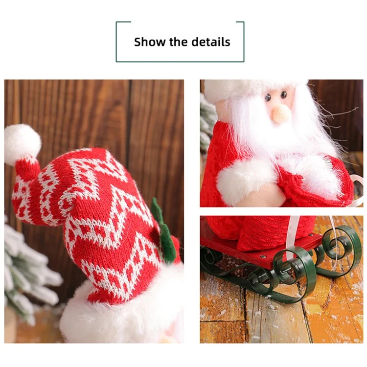 Santa Claus with Sleigh Christmas Window Ornament Festive Decoration for Xmas Party - Grey+Knitted Hat