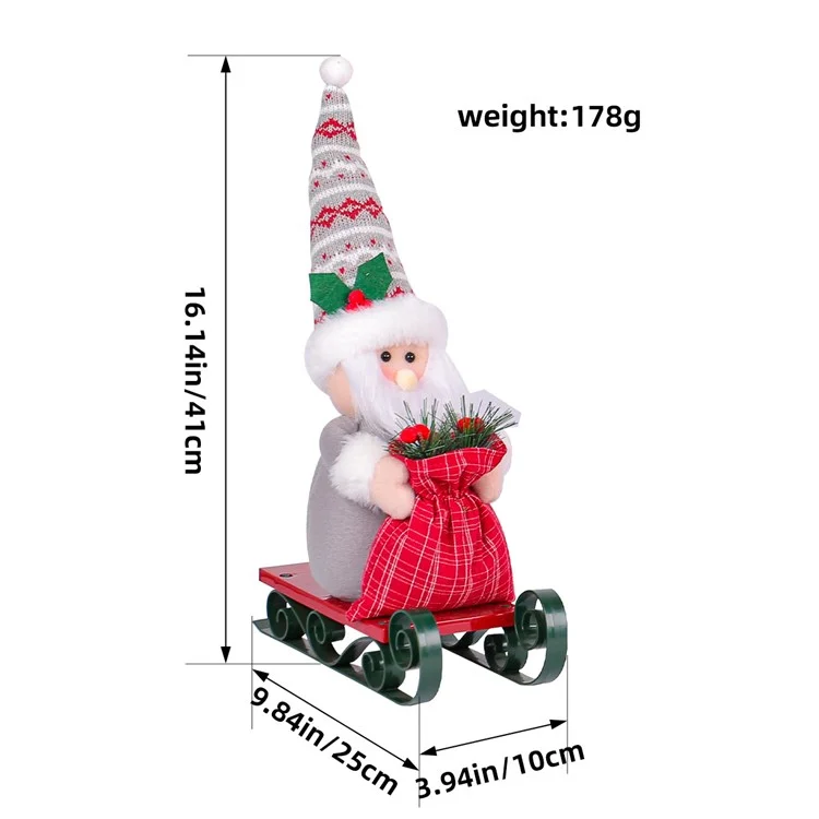 Santa Claus with Sleigh Christmas Window Ornament Festive Decoration for Xmas Party - Grey+Knitted Hat