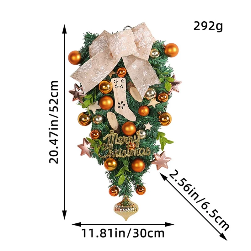 Merry Christmas Balls Bow Hanging Ornament Inverted Xmas Tree Front Door Decor Gift