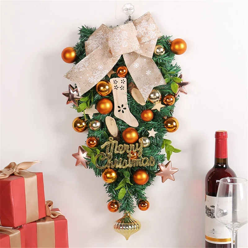 Merry Christmas Balls Bow Hanging Ornament Inverted Xmas Tree Front Door Decor Gift
