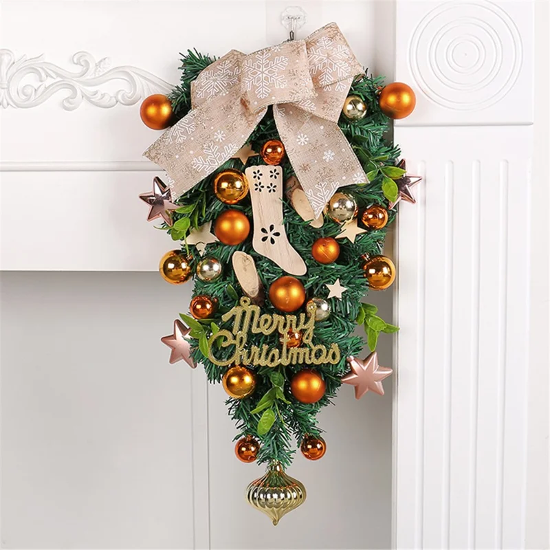 Merry Christmas Balls Bow Hanging Ornament Inverted Xmas Tree Front Door Decor Gift