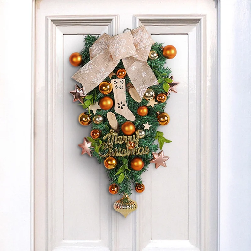 Merry Christmas Balls Bow Hanging Ornament Inverted Xmas Tree Front Door Decor Gift