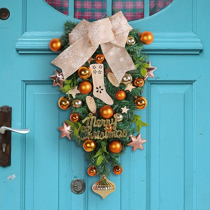 Merry Christmas Balls Bow Hanging Ornament Inverted Xmas Tree Front Door Decor Gift