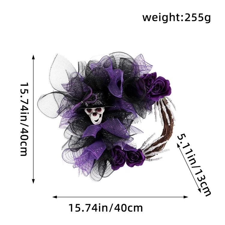 Party Skull Couronne de Squelette Obsédante Squelette Couronne de Couronne de Porte Halloween Decoration - Violet