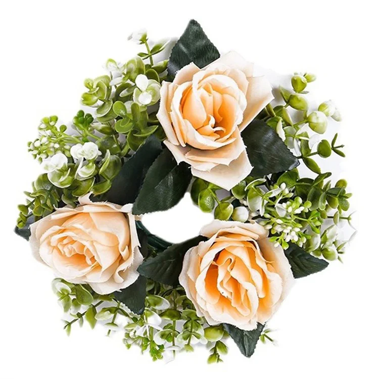 Romantic Artificial Rose Flower Ornament for Candle Holder Decoration Festival Centerpiece - Orange