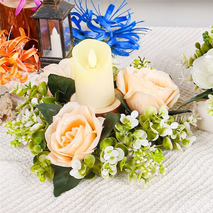 Romantic Artificial Rose Flower Ornament for Candle Holder Decoration Festival Centerpiece - Orange