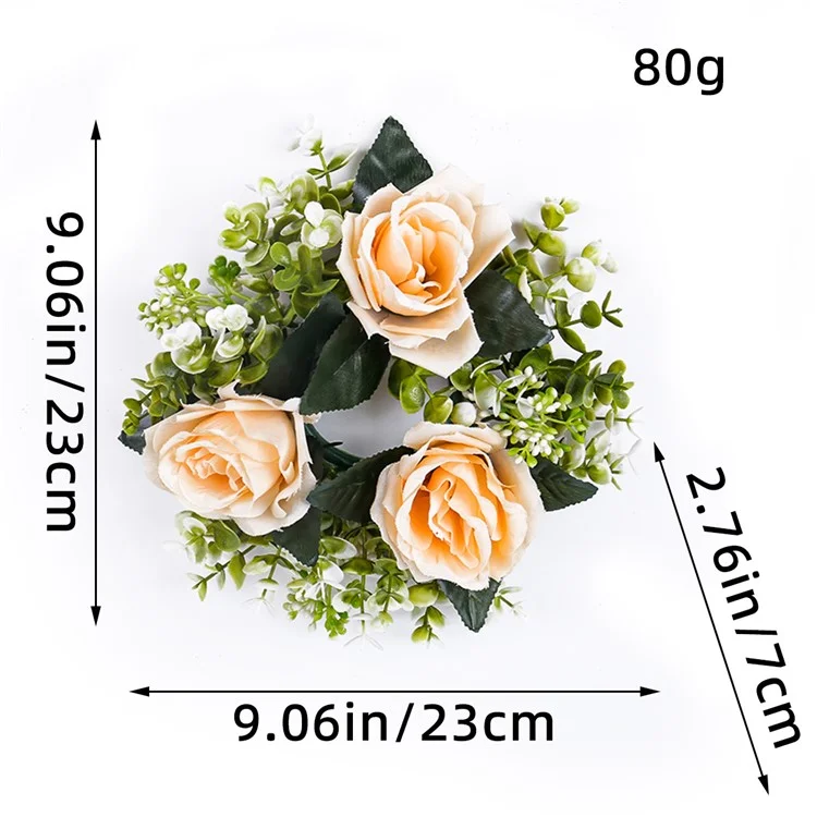 Romantic Artificial Rose Flower Ornament for Candle Holder Decoration Festival Centerpiece - Orange