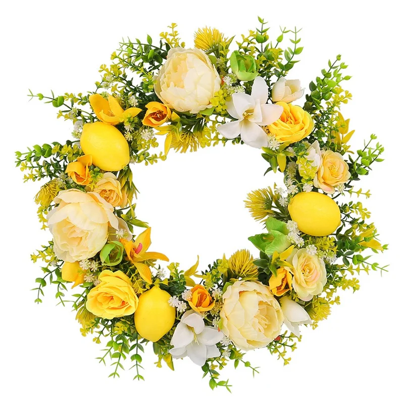 Yellow Rose and Lemon Artificial Wreath European Style Door Hanging Decor Photo Prop