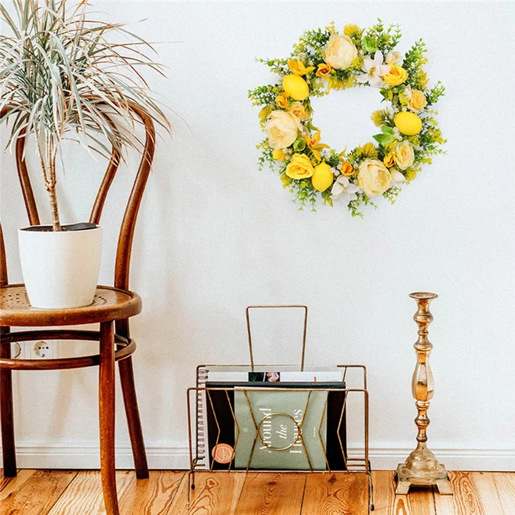 Yellow Rose and Lemon Artificial Wreath European Style Door Hanging Decor Photo Prop