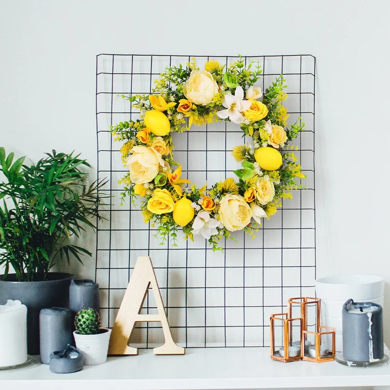Yellow Rose and Lemon Artificial Wreath European Style Door Hanging Decor Photo Prop