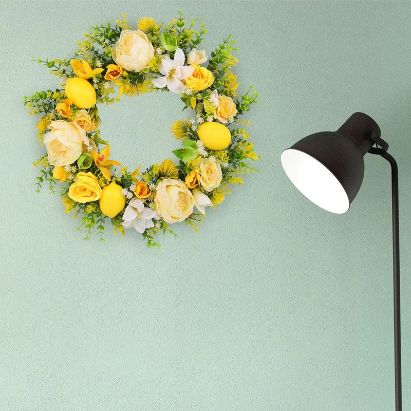 Yellow Rose and Lemon Artificial Wreath European Style Door Hanging Decor Photo Prop