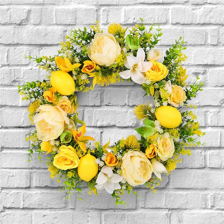 Yellow Rose and Lemon Artificial Wreath European Style Door Hanging Decor Photo Prop