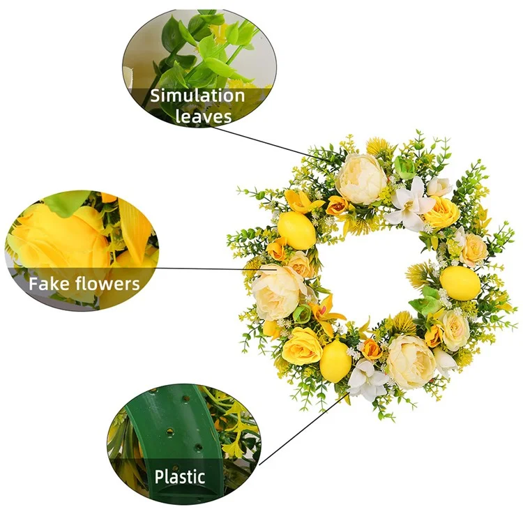 Yellow Rose and Lemon Artificial Wreath European Style Door Hanging Decor Photo Prop
