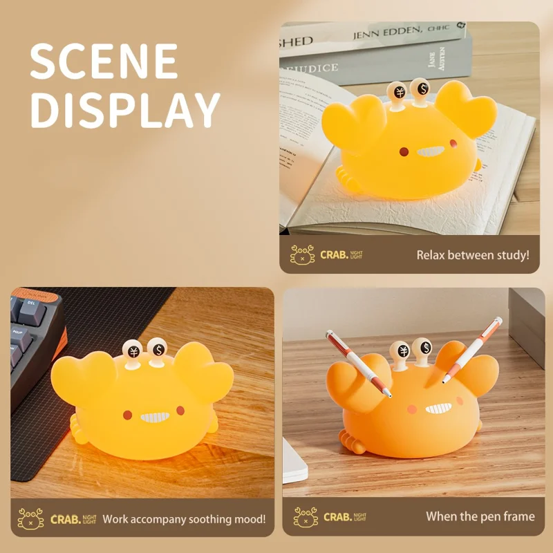 Silicone Night Light Crab-Shaped Bedside Touch Lamp for Room Decor (CE, FCC, ROHS, CPC Certified)