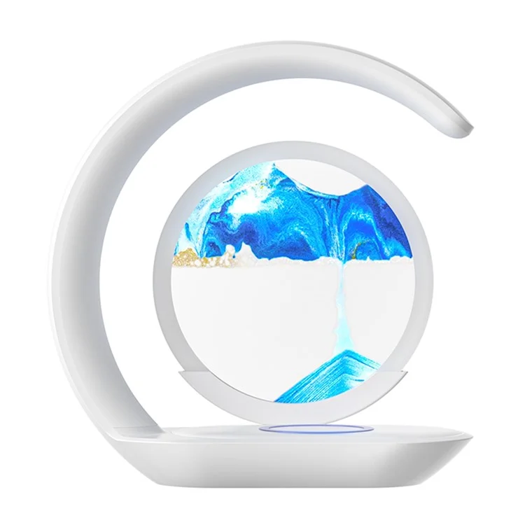 D25 3D Moving Sand Painting Night Light with Wireless Charger Bedside Decoration - Blue