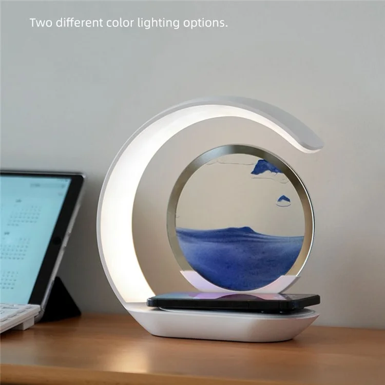 D25 3D Moving Sand Painting Night Light with Wireless Charger Bedside Decoration - Blue