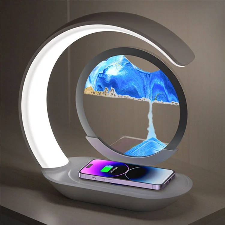 D25 3D Moving Sand Painting Night Light with Wireless Charger Bedside Decoration - Blue