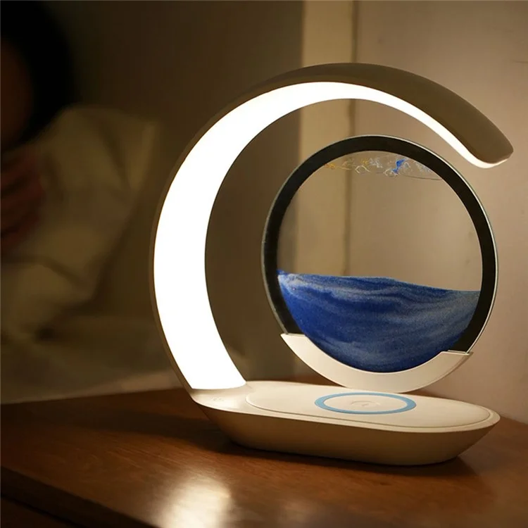 D25 3D Moving Sand Painting Night Light with Wireless Charger Bedside Decoration - Blue