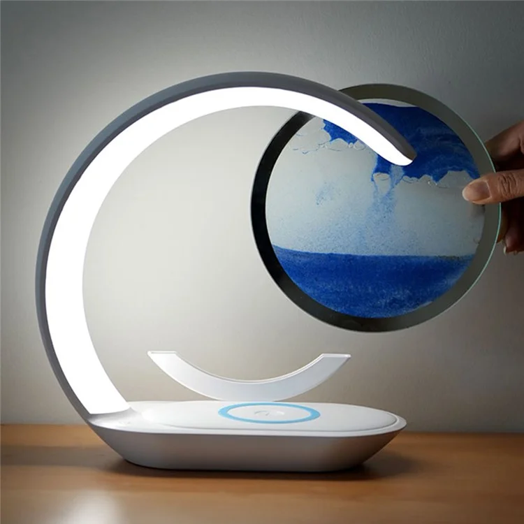 D25 3D Moving Sand Painting Night Light with Wireless Charger Bedside Decoration - Blue