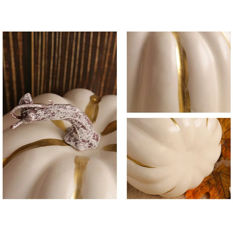 7PCS Foam Pumpkins Harvest Decoration Large Pumpkin Decor Thanksgiving Autumn Ornaments - White