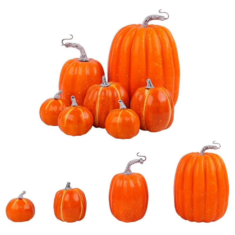 7PCS Foam Pumpkins Harvest Decoration Gift Large Pumpkin Decor Thanksgiving Autumn Ornaments - Orange