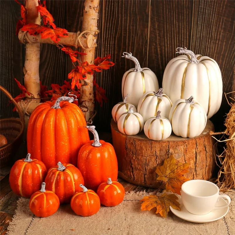 7PCS Foam Pumpkins Harvest Decoration Gift Large Pumpkin Decor Thanksgiving Autumn Ornaments - Orange