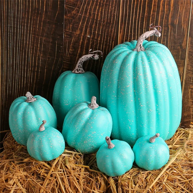 7PCS Foam Pumpkins Harvest Decoration Gift Large Pumpkin Decor Thanksgiving Autumn Ornaments - Orange