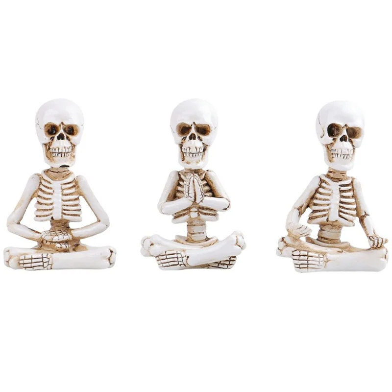 3 szt. Dekoracja na Halloween na biurko Zestaw Figurki Zazen Szkielet Dekoracje z Rezyny Mini Figurka Czaszki
