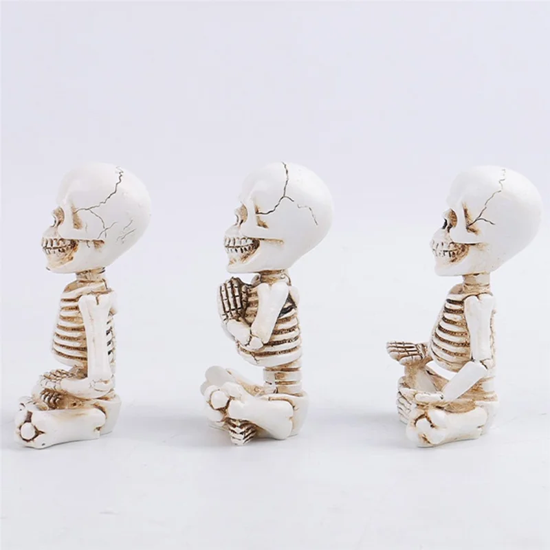 3 szt. Dekoracja na Halloween na biurko Zestaw Figurki Zazen Szkielet Dekoracje z Rezyny Mini Figurka Czaszki