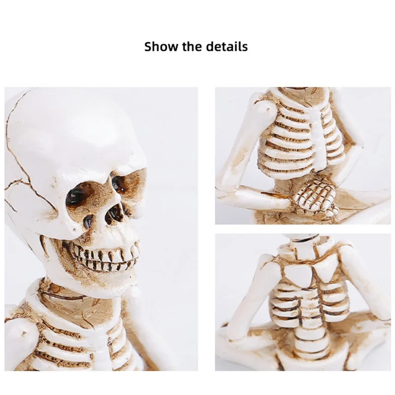 3 szt. Dekoracja na Halloween na biurko Zestaw Figurki Zazen Szkielet Dekoracje z Rezyny Mini Figurka Czaszki
