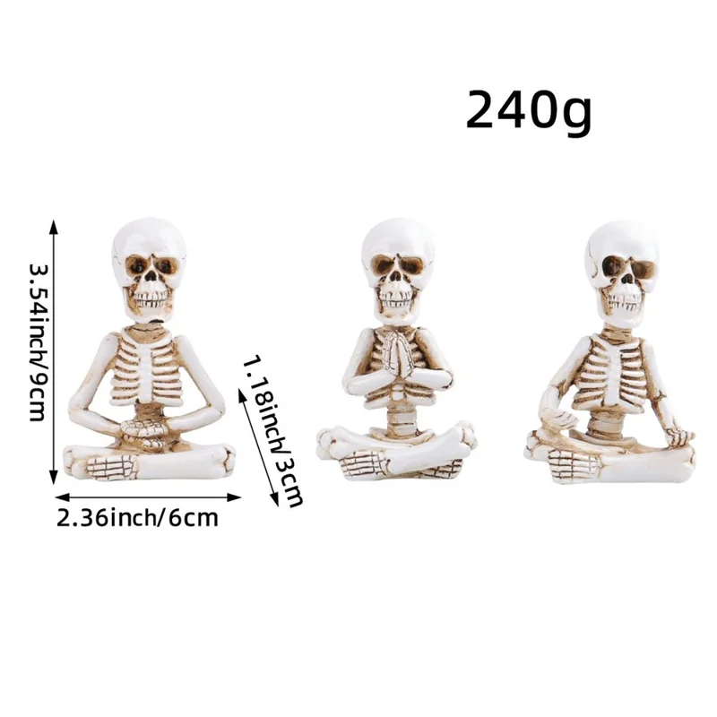 3 szt. Dekoracja na Halloween na biurko Zestaw Figurki Zazen Szkielet Dekoracje z Rezyny Mini Figurka Czaszki
