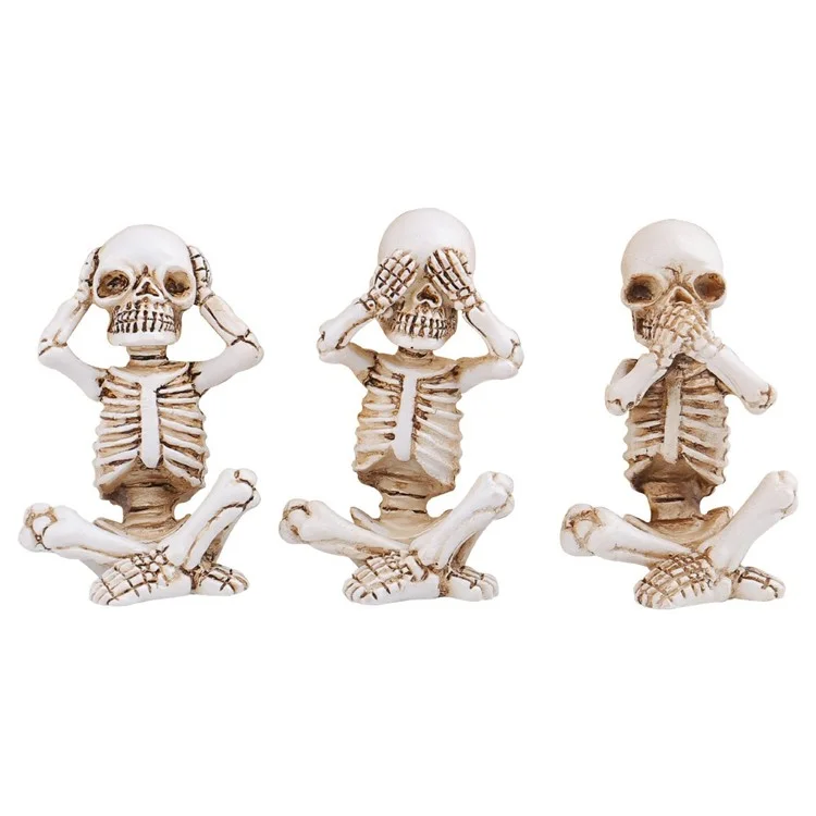 3PCS Halloween Mini Calavera Estatua Decoración de Escritorio Decoración de Resina Figuras Sentadas de Esqueleto