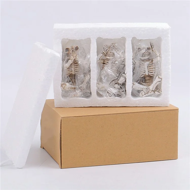 3PCS Halloween Mini Calavera Estatua Decoración de Escritorio Decoración de Resina Figuras Sentadas de Esqueleto