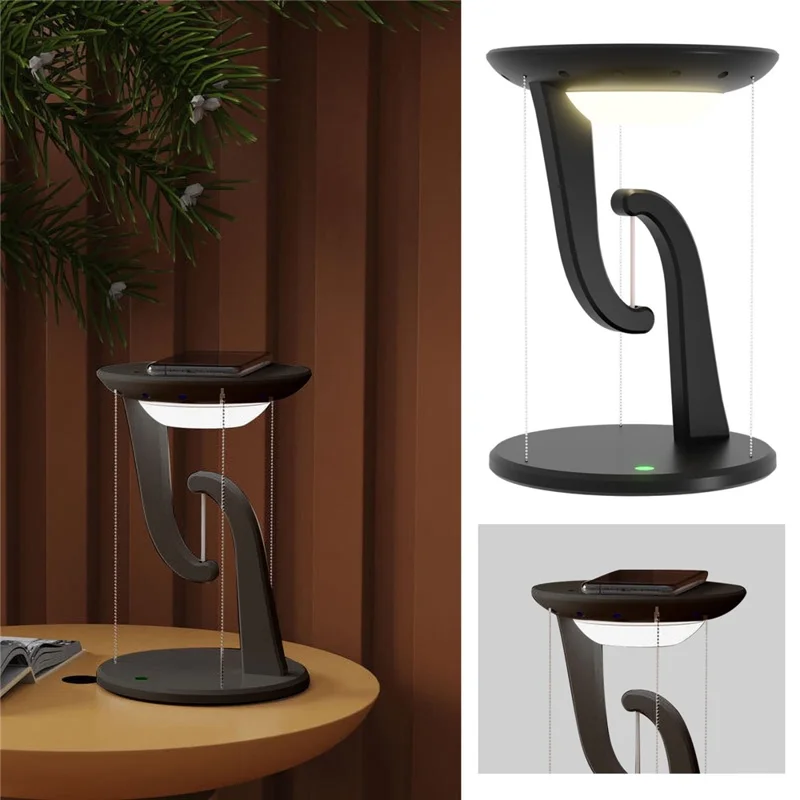 Carregador Wireless para Celular Móvel de 15W, Lâmpada de Atmosfera Noturna com Estrutura Anti-Gravidade Suspensa - Preto
