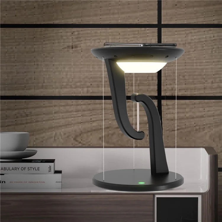 Carregador Wireless para Celular Móvel de 15W, Lâmpada de Atmosfera Noturna com Estrutura Anti-Gravidade Suspensa - Preto