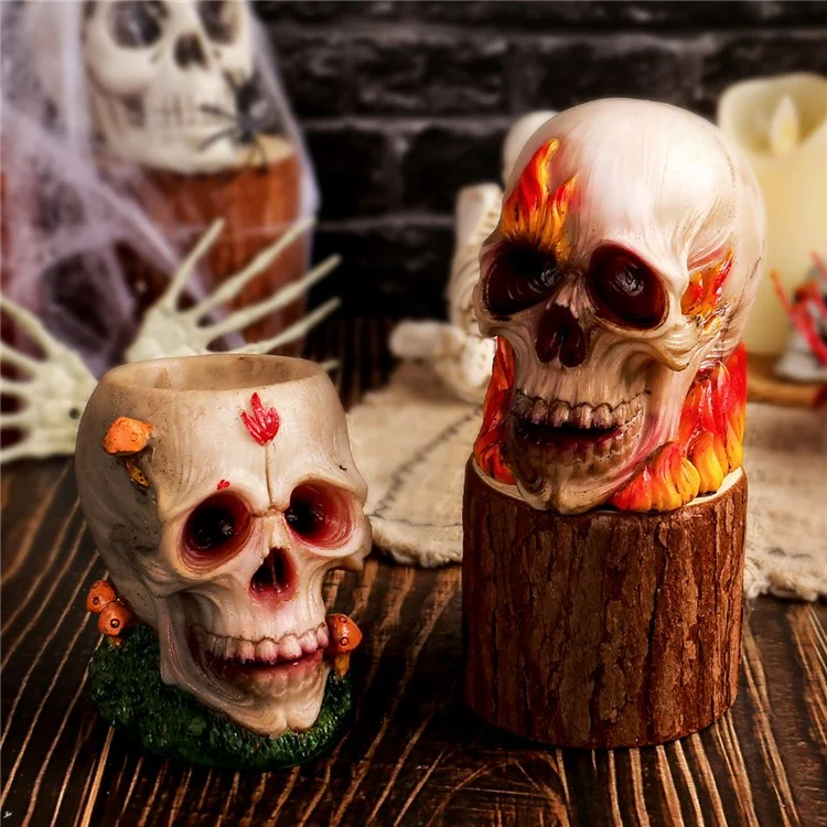 Halloween Desktop Skull Ornements Rose Skull Resin Crafts Horror Atmosphère Décoration - Style Flamme
