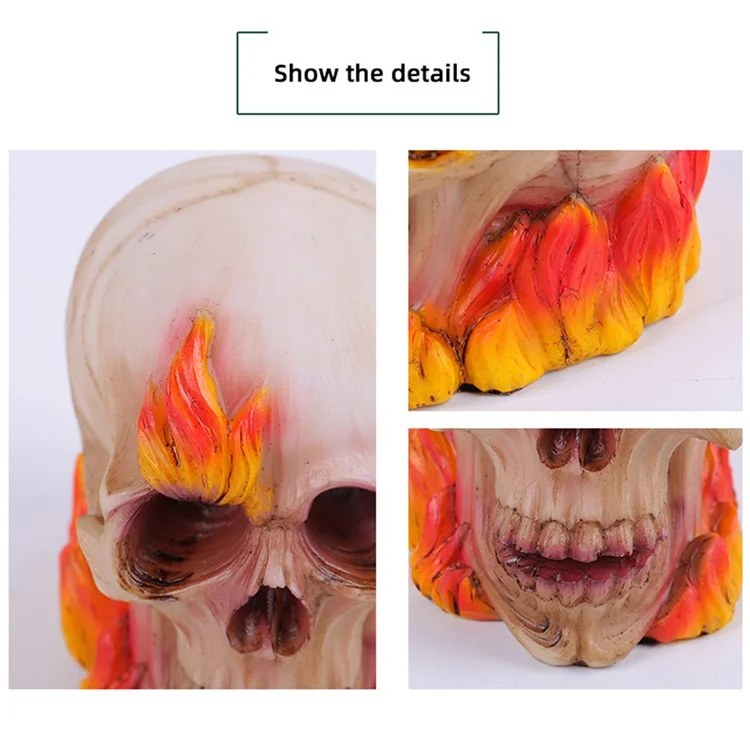 Halloween Desktop Skull Ornements Rose Skull Resin Crafts Horror Atmosphère Décoration - Style Flamme