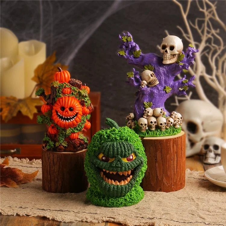 Halloween Desktop Resin Horror Ornamento da tavolo Spaventoso Decorazione Casa Ufficio Decorazione - Zucca verde