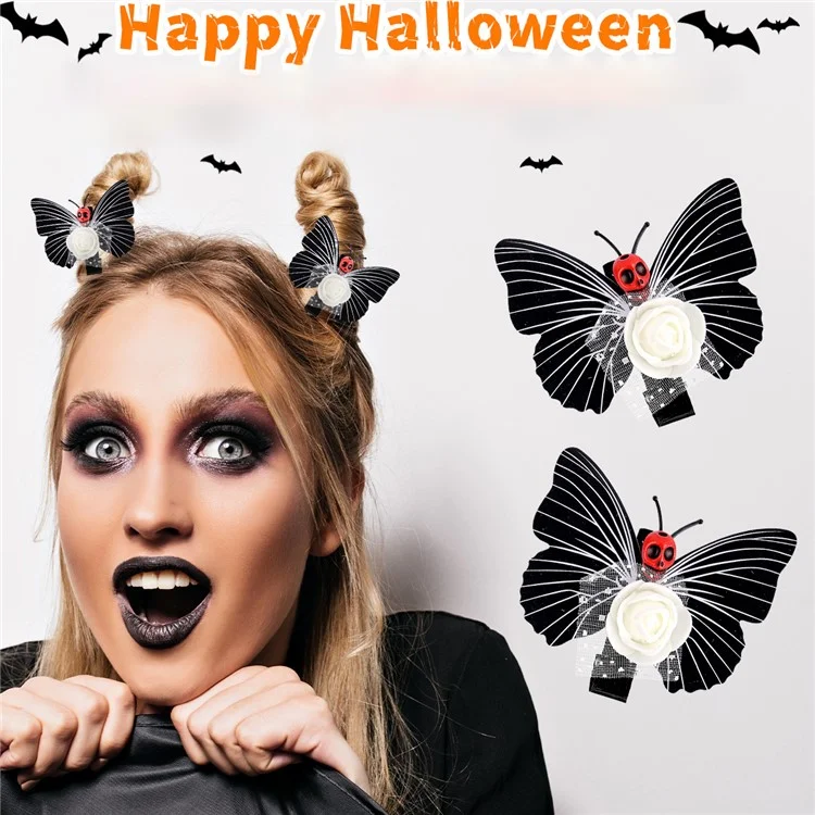 Halloween Skull Butterfly Clips Cosplay Party Batteranpins Accesorios Para el Cabello Pins de Cabello Duckbill