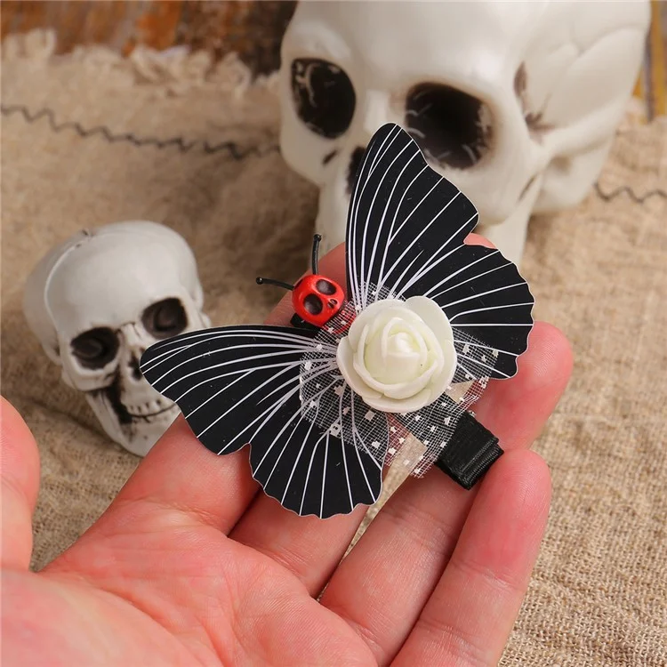 Halloween Skull Butterfly Clips Cosplay Party Batteranpins Accesorios Para el Cabello Pins de Cabello Duckbill