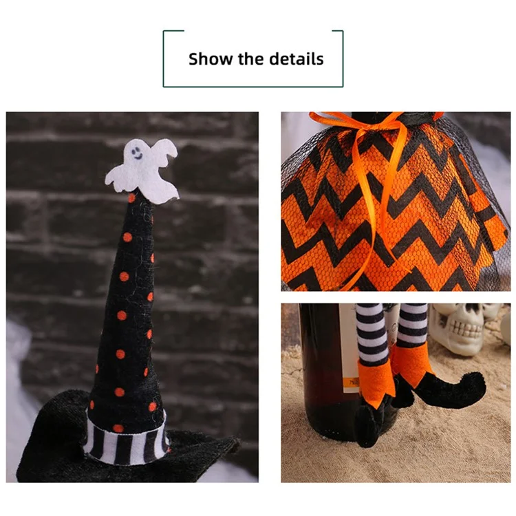 JJ3-8 Halloween Wine Bottle Capa Hat de Bruxa Longa Manga de Banganha de Vinho de Pernas - Amarelo